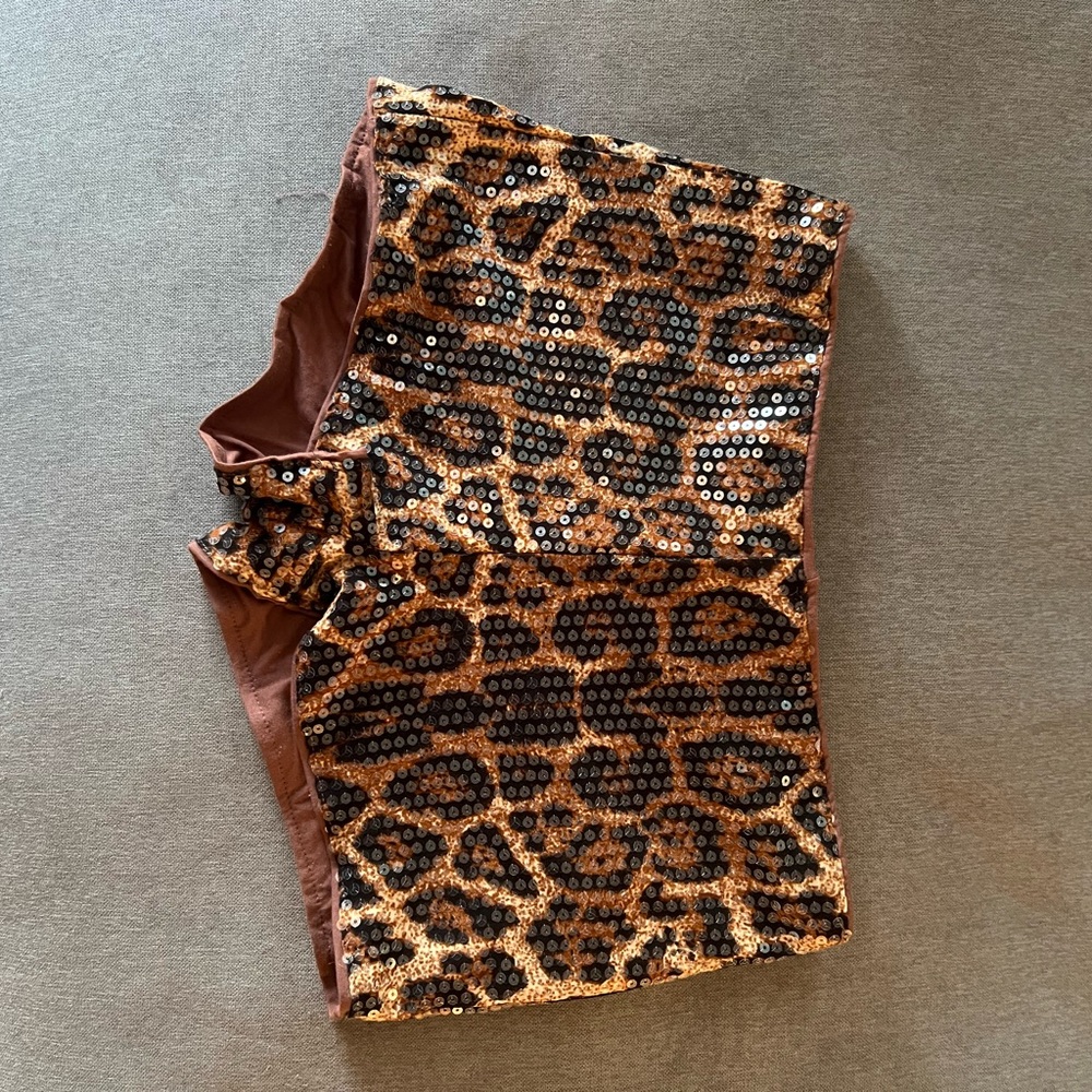 SHEIN Leopard Sequin Shorts - Brown and Black